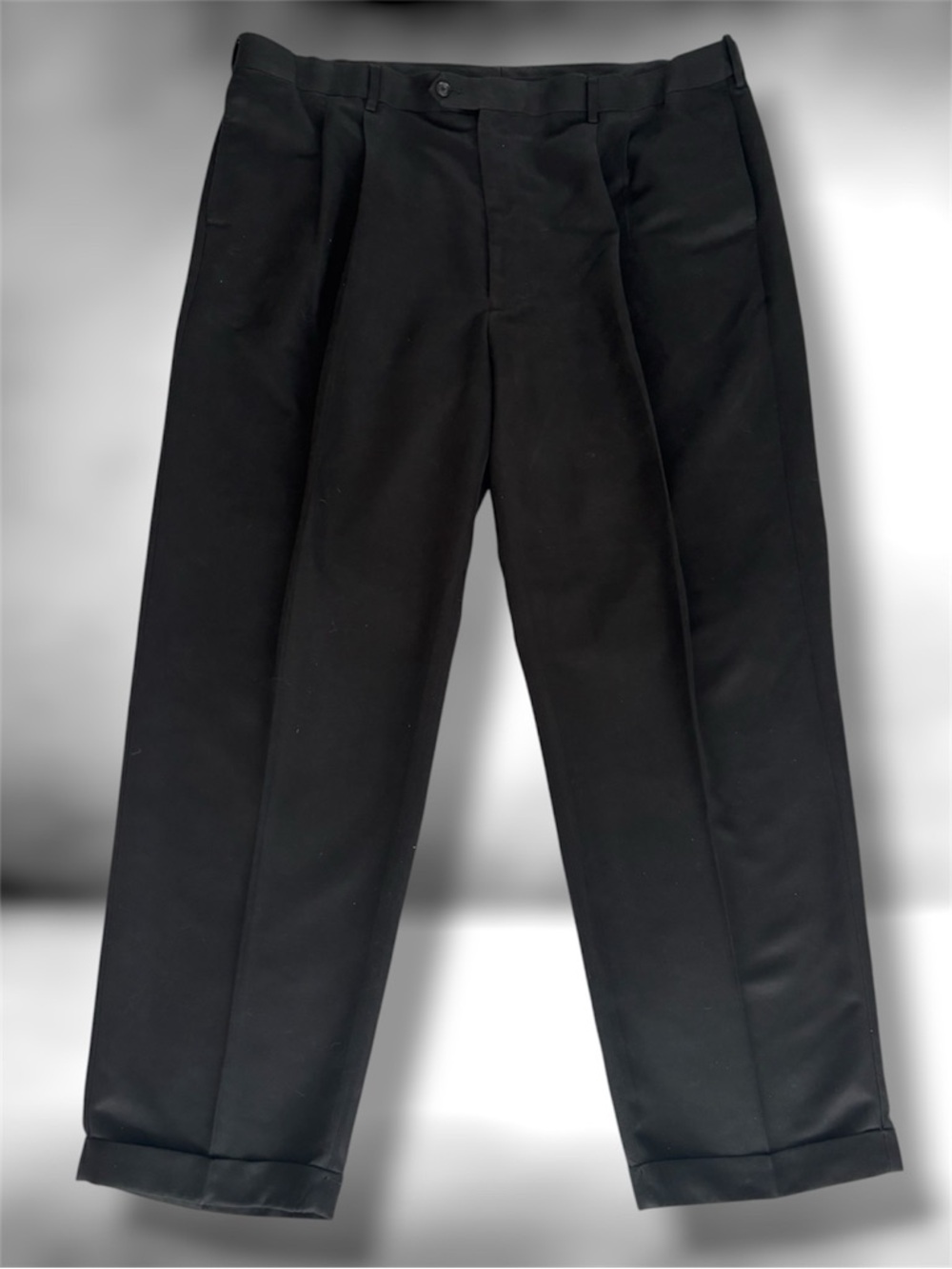 Savane Men's 44x32 Easy Care Pleated Adjustable Waist Black Dress Trousers EUC